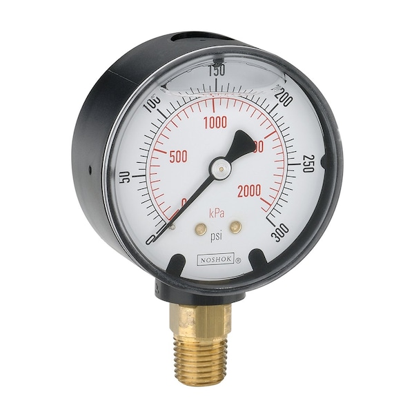 Pressure Gauge, 2.5" 304SS Case, Copper Alloy Internals, 100 psi/kPa, 1/4 NPT Male Bottom Conn, -40 Degree Service Fill